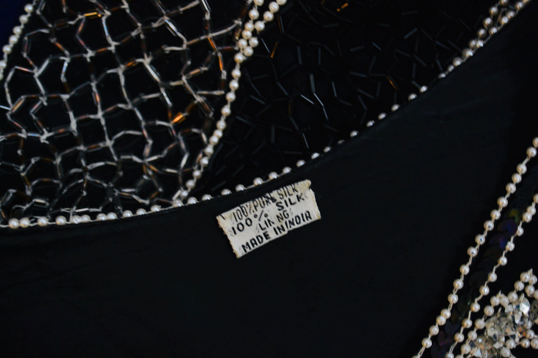 70s 80s Vintage Black Sequin Party Dress Sequin Top skirt 70s disco Flapper Party Sequin Dress Medium Large// Vintage Black Sequin top Skirt