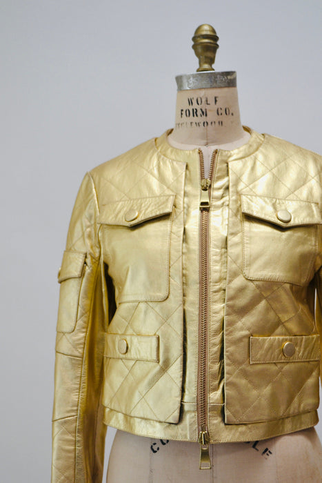 90s 2000s Vintage Gold Leather Jacket Biker Motorcycle Jacket Metallic Gold Leather Moschino// Gold metallic Leather Jacket Medium Moschino