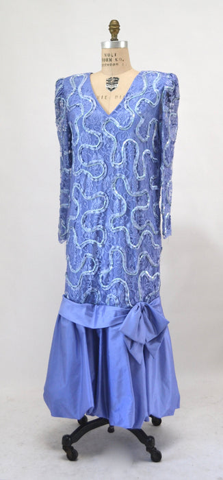 Vintage 80s Lavender Lace Sequin Dress Metallic Purple Long Sleeve Dress Medium Large// 80s Vintage Sequin Maternity Lace Barbie Dress