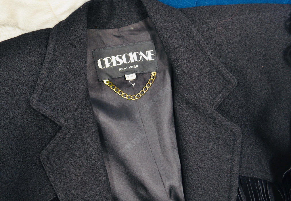 80s 90s Vintage Black Fringe Wool Jacket Blazer Medium// 80s Black Fringe Western Rockstar Black Blazer Jacket Cowgirl Criscione