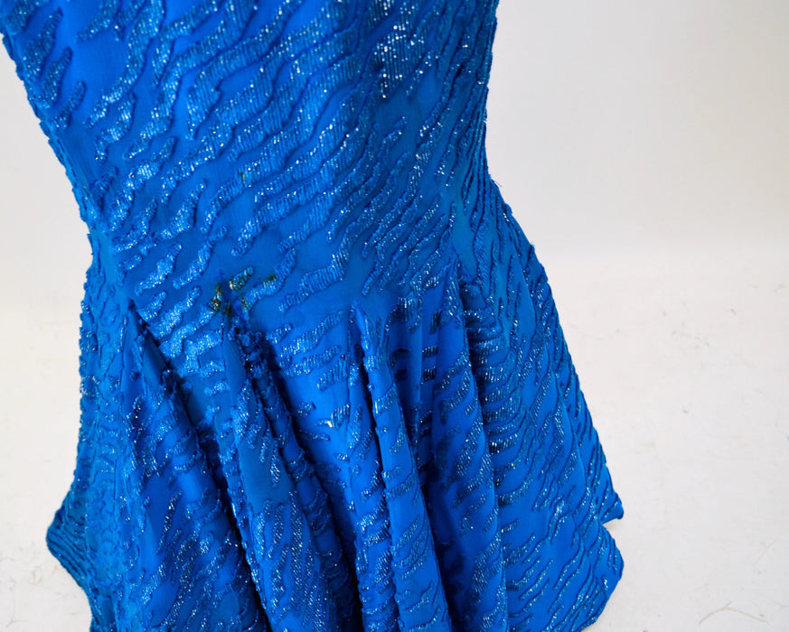 80s 90s Ball Gown Blue Silk Dress Dramatic Dynasty 80s Party Dress Small // Vintage 80s Pageant Princess Dress Ball Gown Cinderella Damaged