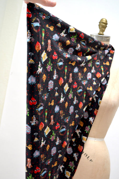 90s Vintage Nicole Miller Black Silk Scarf Love Valentines Day Cupid Bridal Shower Gift // Vintage Large Silk Scarf Wedding Engagement Gift
