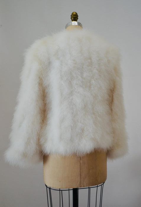80s Vintage White Feather Jacket Marabou Feather Jacket Small Medium// Vintage White Feather Jacket Vintage Wedding Marabou party Jacket