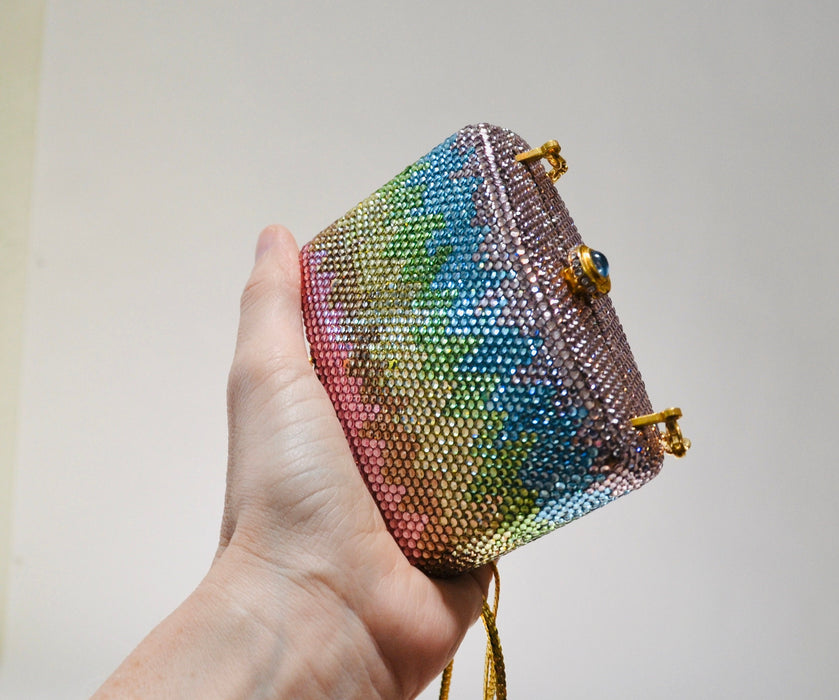 90s Vintage Metal Crystal Evening Bag Swarovski Crystal Rainbow Pastel Pink Blue Gold Evening Bag K Baumann 90s Small Crystal Evening Bag