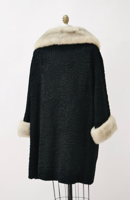 40s 50s Vintage Black Persian Lamb and Mink Fur Coat Jacket Black Grey Broadtail Mink Fur Jacket Medium Large 50s By Kramers