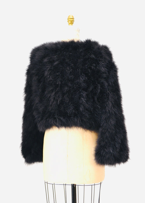 90s Vintage Black Feather Jacket Marabou Feather Jacket Coat Medium Large // Vintage 90s Black Feather Jacket Vintage Glam party Jacket