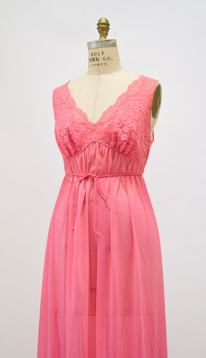 1960s 60s Vanity Fair Vintage Nightgown Nighty Dress Camisole Small Medium Pink Lace Sheer Wedding Honeymoon Nightgown Slip Dress Pink Tank