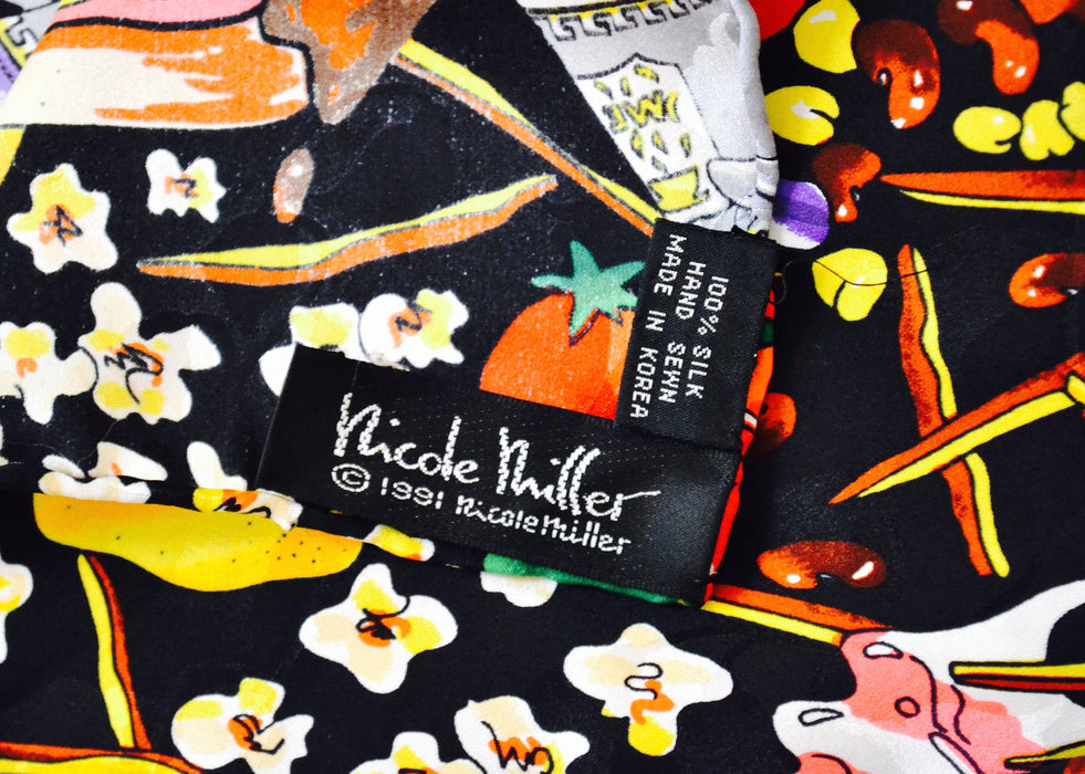 90s Vintage Nicole Miller Silk Large Scarf Junk Food Scarf Candy Chocolate Ice Cream And Sugar Pop Art