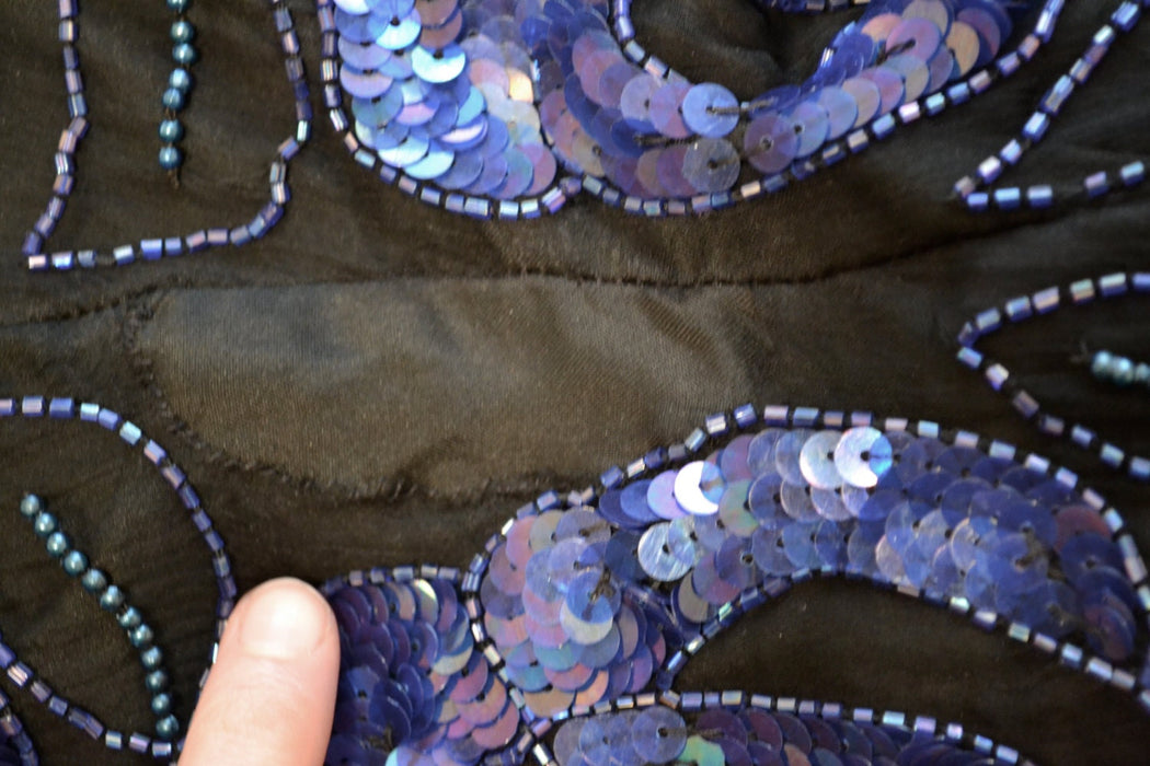 Vintage Sequin Shirt Top Black and Blue Sequin shirt Size Medium// 80s 90s Vintage Sequin Shirt in Black and Blue Art Deco Flapper Inspired