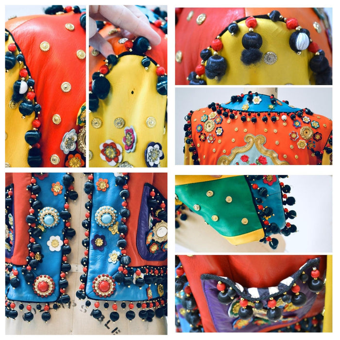 Vintage 90s Moschino Leather Jacket Gold Metallic 1991 Spring Summer Moschino Studded Leather Jacket Red Blue Green Yellow Made in ITaly