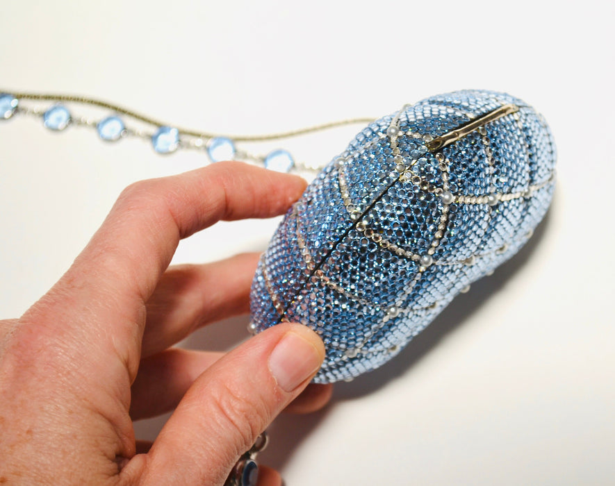 90s Vintage Blue Silver Crystal Evening Bag Swarovski Crystal Something Borrowed Blue Crystal Minaudiere Wedding Evening Bag K Baumann