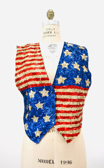 80s 90s Vintage Sequin Vest American Flag USA Large// Vintage Sequin Vest Stars USA America Olympics Uncle Sam Sequin Vest Mens womens