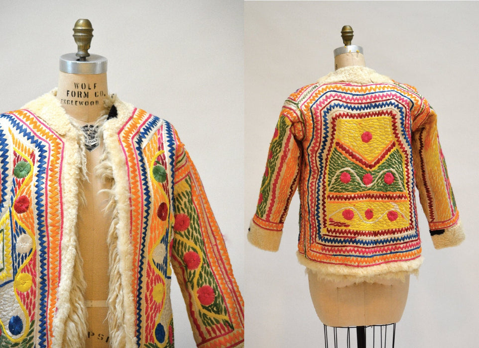Vintage Embroidered Shearling Afghan Jacket Coat Medium Large penny lane //  70s Shearling Coat Embroidered Sheepskin Fur Boho Afghan Jacket