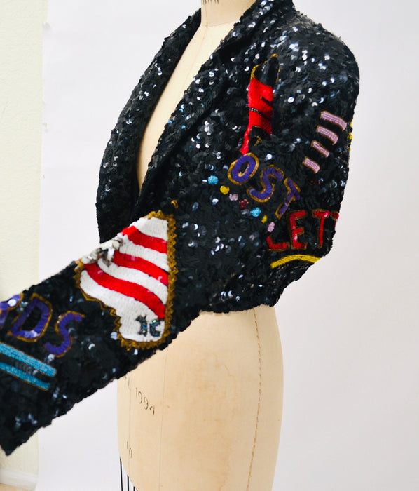 80s 90s Vintage Sequin USA Jacket American Flag USPS Jacket Medium By Modi// Vintage Black Sequin Jacket USA America Olympics Sequin Jacket