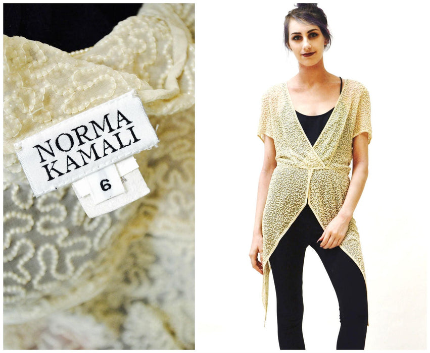 90s Vintage Norma Kamali Designer White Pearl Beaded Shirt Top Cream Off White By Norma Kamali Avant Garde Pearls Wedding Top Small Medium