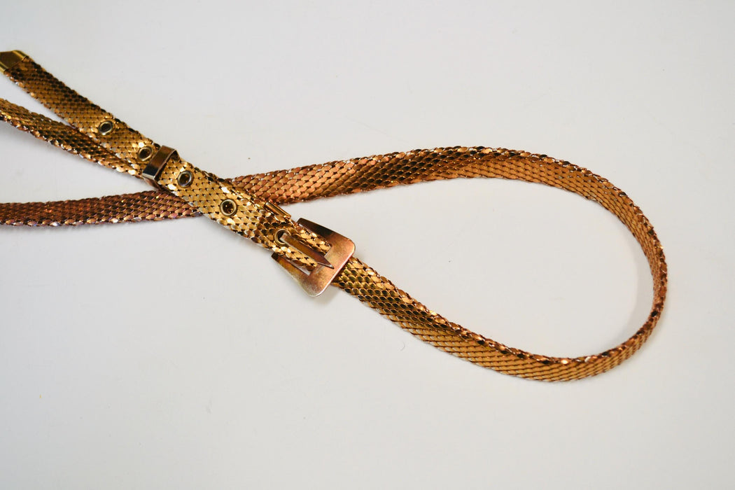 70s Vintage Gold Brass thin Belt Chainmail Metal Gold Wedding party Belt Small Medium Large 31-36" Gold Bronze Thin Metallic Chain Belt