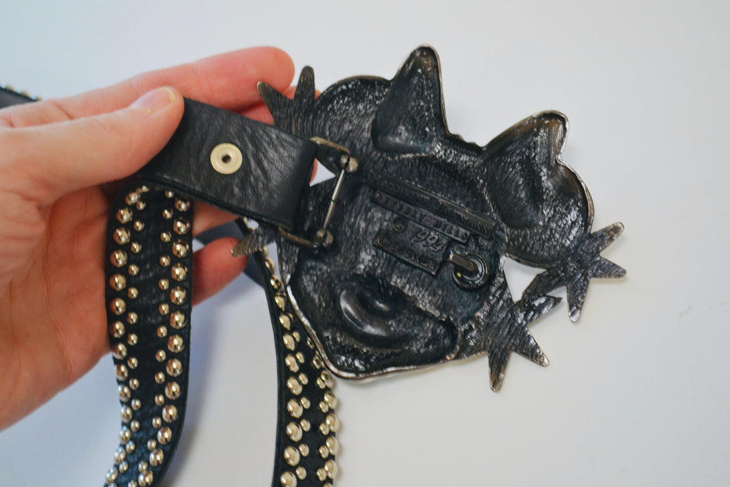 90s Vintage Minnie Mouse Disney Belt Buckle Katherine Baumann Beverly Hills  Silver Black Studded Belt Cartoon Disney Silver Minnie Belt