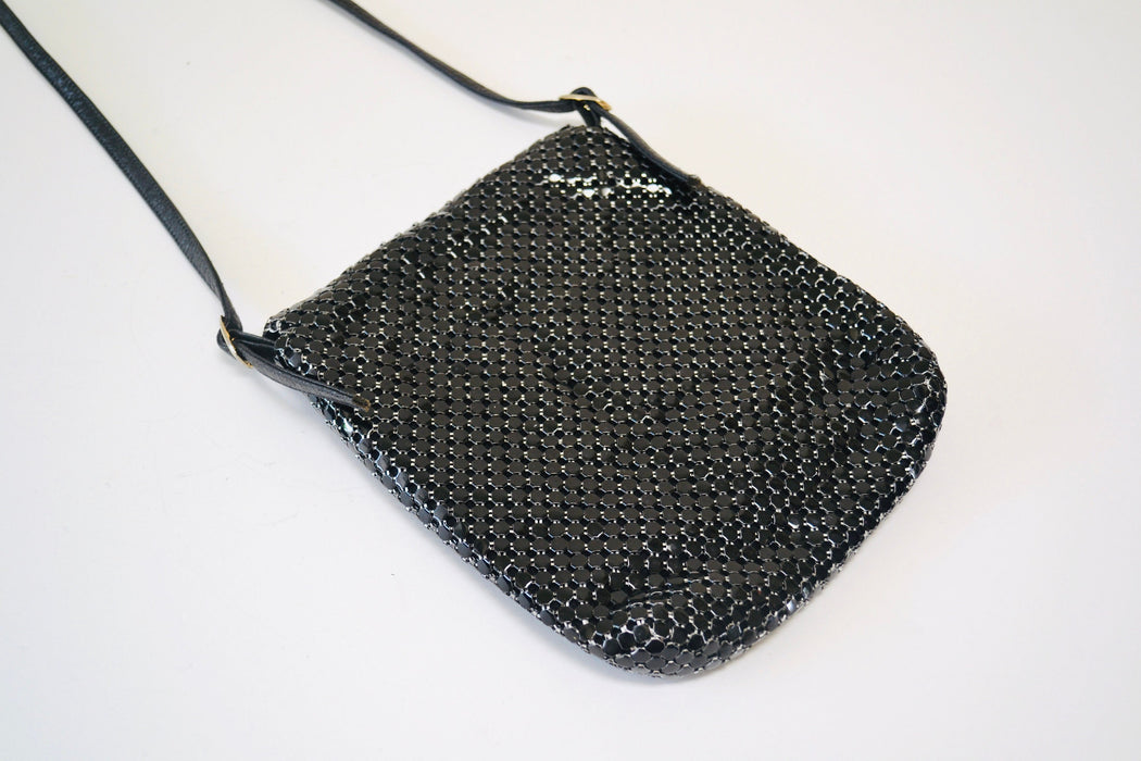 80s Vintage Black Evening Bag Purse Black Metallic Metal Whiting and Davis // Vintage Black Mesh Metallic Purse Evening Bag