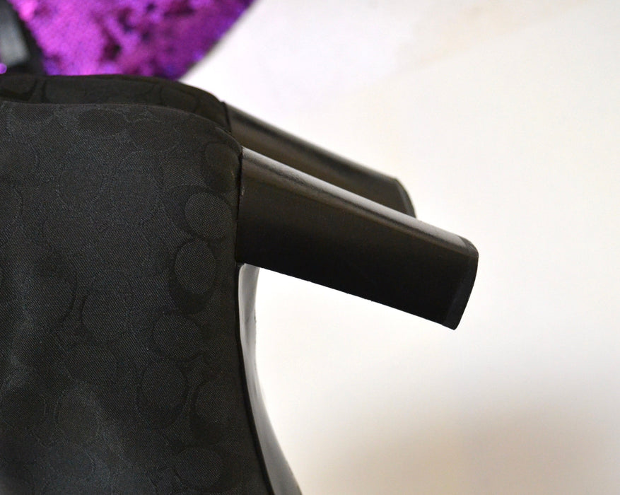 Vintage 90s 00s Y2K Coach Black Boots Size 10 High heels Square Toe Logo Ankle Boots Made In Italy // Vintage Coach Mindy Black Boots 10