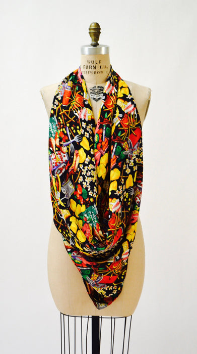 90s Vintage Nicole Miller Silk Large Scarf Junk Food Scarf Candy Chocolate Ice Cream And Sugar Pop Art