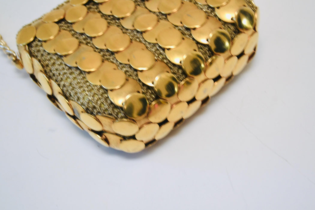 60s 70s Vintage Metallic Gold Metal Purse Chain Mail Wedding Disco Bag Made in Italy // Vintage Wedding Gold Metallic Bag Purse Paco Rabanne
