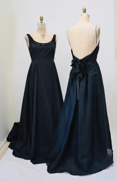 Vintage Moschino Black Evening Ball Gown Medium Large Black Silk Evening Gown Dress Flower Black Tie Wedding Evening Gown Dress Moschino