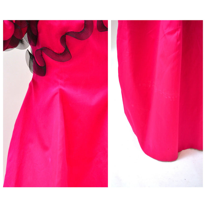 90s Vintage Pink Ball Gown Dress Small Medium By Bill Blass Bergdorf Goodmans Bright Pink Ruffle Gown Dress Off the Shoulder Dress
