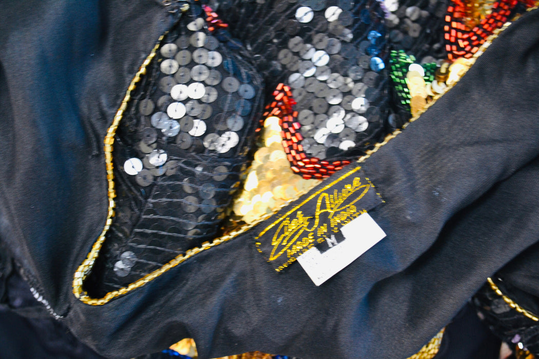 80s 90s Vintage Star Sequin Beaded Jacket Black Gold Metallic Star Sequin Jacket Medium// 80s 90s Glam Vintage Party Sequin Jacket Stars