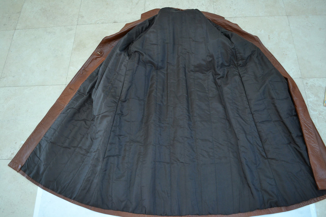 Vintage Brown Leather Jacket Trench Coat Long Leather Jacket Coat Medium Large// 80s 90s Brown Leather Jacket Coat Long Brown Leather jacket