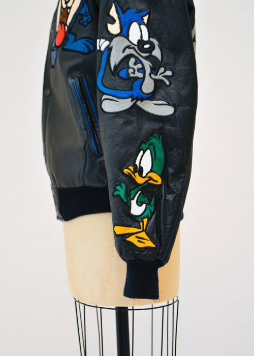 80s 90s Vintage Tiny Toons Adventures Leather Jacket Looney Tunes Cartoon Large Montana Toons Leather Jacket Warner Bros Taz Bugs Bunny