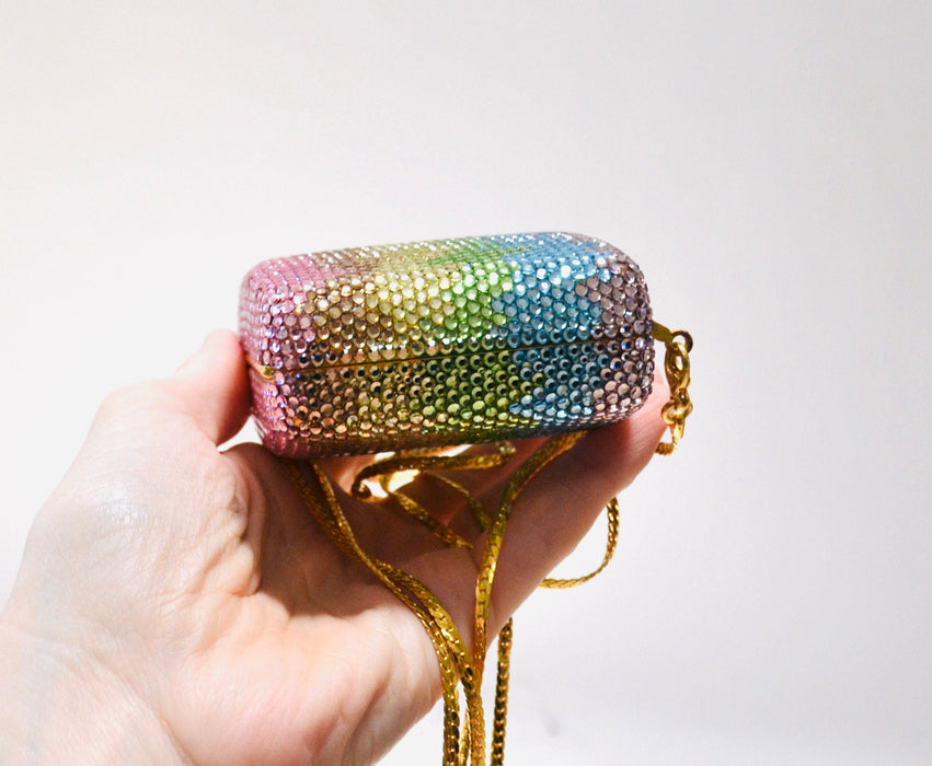 90s Vintage Metal Crystal Evening Bag Swarovski Crystal Rainbow Pastel Pink Blue Gold Evening Bag K Baumann 90s Small Crystal Evening Bag