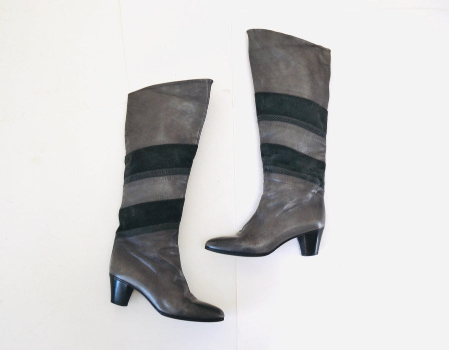 Vintage Grey Leather Boots Size 36 6 By Flli Zanin // Vintage 80s Knee High Leather Boots High Heels Size 36 6 Grey Gray Made in Italy