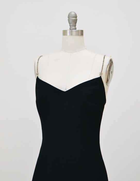 Vintage 90s Black Dress Black Cocktail Party Dress with Rhinestones By Bebe Small// Vintage 90s Sexy Prom Party Club Dress Black XS Small