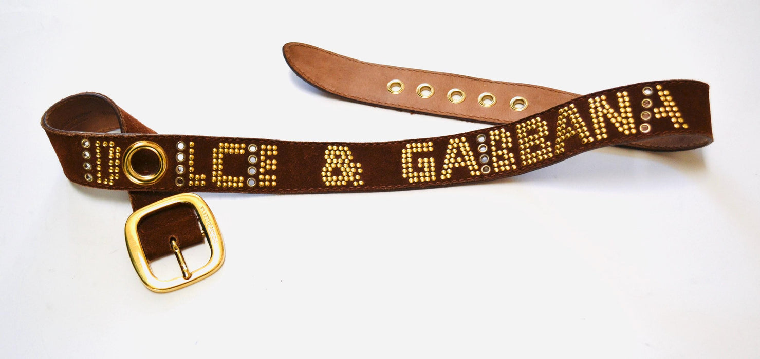 90s 2000s Vintage Dolce & Gabbana Belt Brown Suede Leather Gold Brown Leather Dolce Gabbana Belt Medium 36-39" Gold Brown Belt Made in Italy