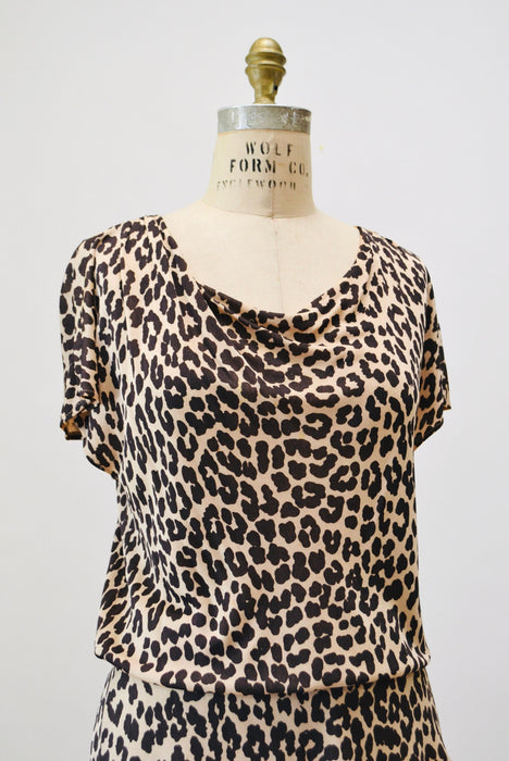 90s Animal Print Cowl Neck Leopard Print Knit Top Shirt Medium// Vintage Animal Print Cowl Neck Blouse Top by Criscione Peg Bundy costume