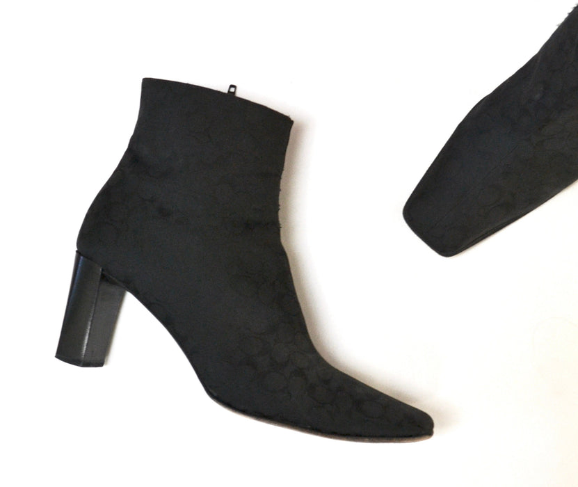 Vintage 90s 00s Y2K Coach Black Boots Size 10 High heels Square Toe Logo Ankle Boots Made In Italy // Vintage Coach Mindy Black Boots 10