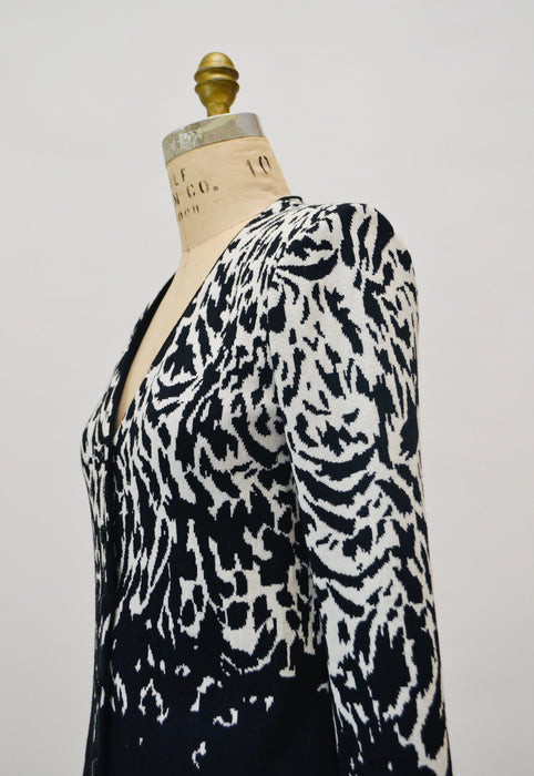 2000s y2k Vintage St. John Collection Zebra Pattern Sweater Cardigan Black and White Animal Zebra Pattern Cardigan Small Medium