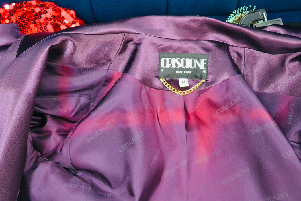 90s Vintage Purple Satin Jacket Blazer Suit Skirt Purple Plum Blazer 80s 90s Glam Power Suit Medium Criscione 90s Suit Rhinestone buttons