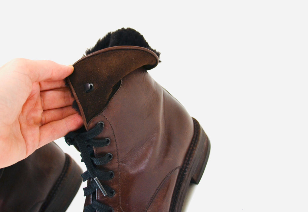 Vintage Brown Fur lined Leather Boots Size 36 6 By Tanino Crisci // Vintage 80s Brown Lace up Shearling Fur Boots 36 5 1/2 6 Made in Italy