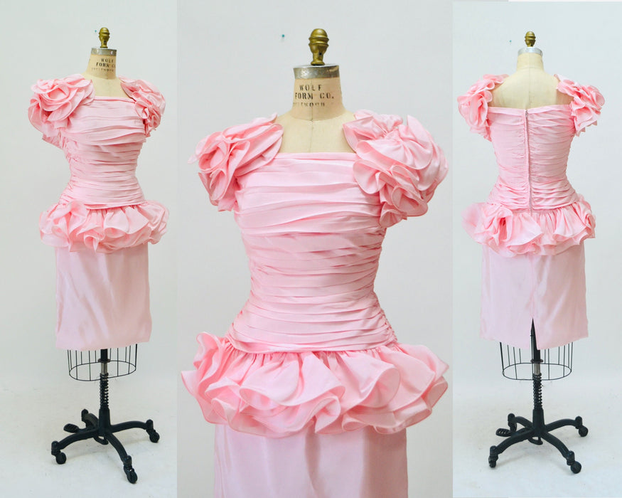 80s 90s Vintage Pink Prom Party Dress By Lillie Rubin Pink Barbie Pageant Dress 80s 90s Pink party Dress Ruffles Small Medium