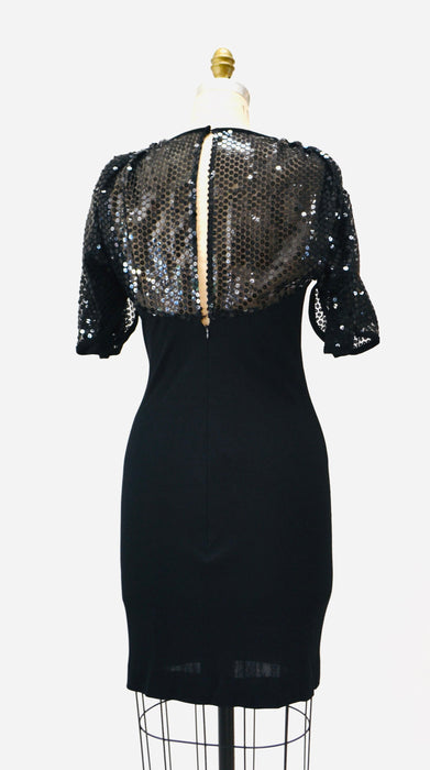 70s 80s Vintage Black Sequin Dress Gerald Franklin Small Medium// 70s 80s Black Sequin Dress Black Knit 70s Disco Cocktail Body Con Dress
