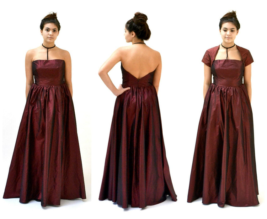 90s Vintage Evening Gown Dress Ball Gown Silk Burgundy Small Medium//Vintage Red Silk Dress Ball Gown Strapless Choker Small  Anne Bowen