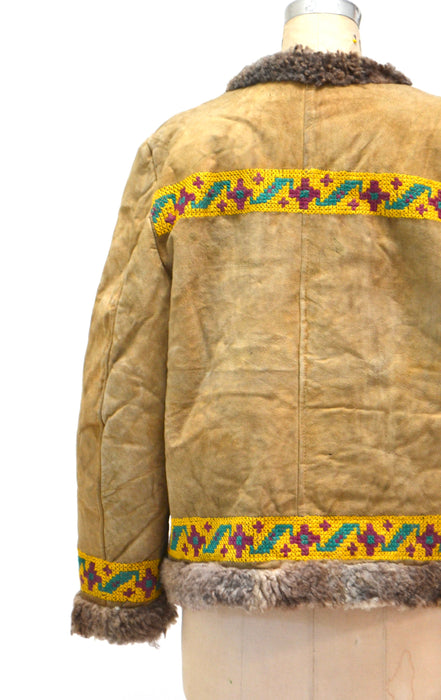 60s 70s Vintage Embroidered Shearling Afghan Jacket Penny Lane Small Medium// 70s Shearling Coat Suede Leather Fur Embroidered Jacket Small