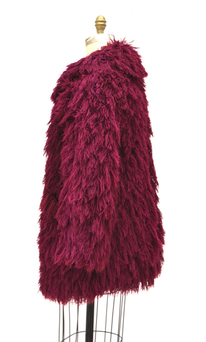 70s Vintage Shag Fur Jacket Faux Fur Jacket Coat Size Medium Red Wine Burgundy Vintage Vegan Shag Fur Jacket Coat Boho Retro Fur Jacket