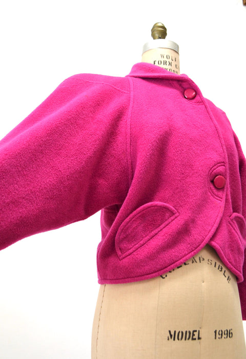 80s 90s Vintage ESCADA Bright Pink Wool Escada Jacket Pink Cropped Wool Jacket Coat Wool 80s 90s Glam Escada Designer Jacket