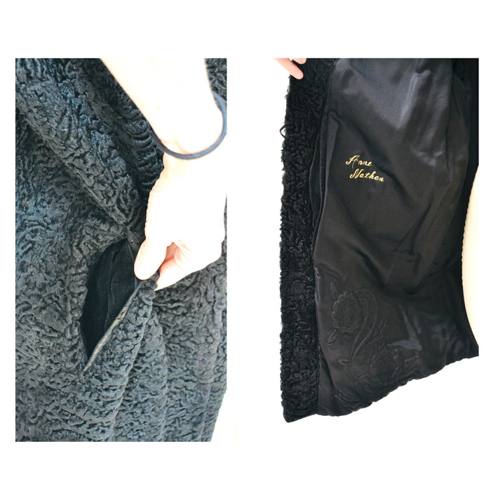 40s 50s Vintage Black Persian Lamb and Mink Fur Coat Jacket Black Grey Broadtail Mink Fur Jacket Medium Large 50s By Kramers