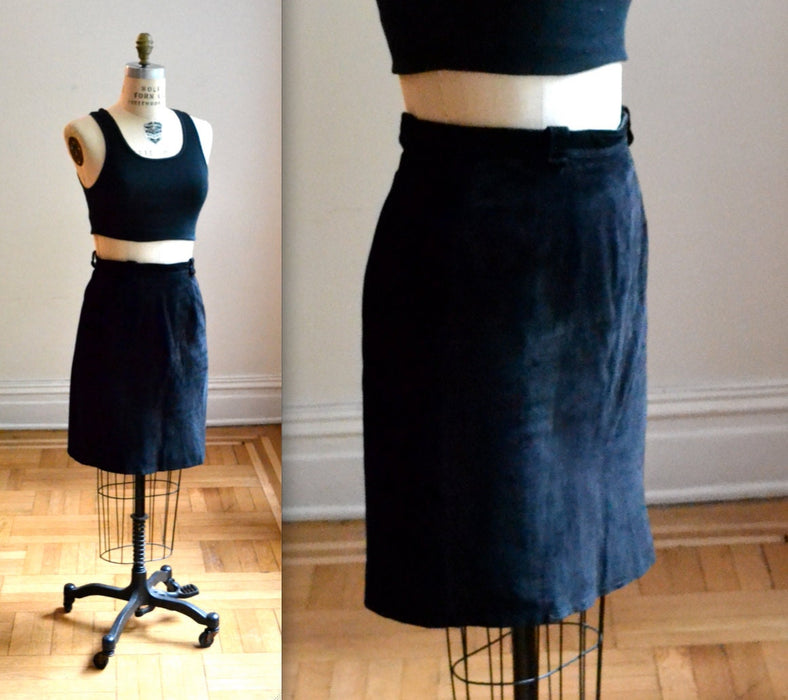 Vintage Black Leather Skirt Size Medium 90s Black Suede Skirt