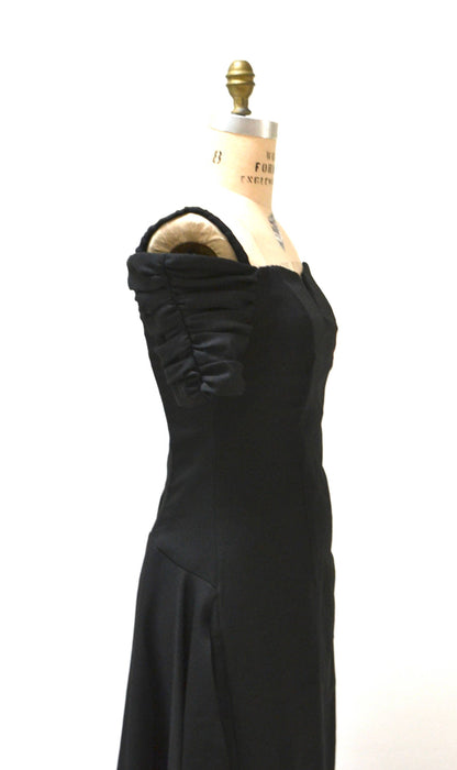 90s Vintage Prom Bridesmaid Dress Black Medium Large Long Off the Shoulders Black Evening Gown