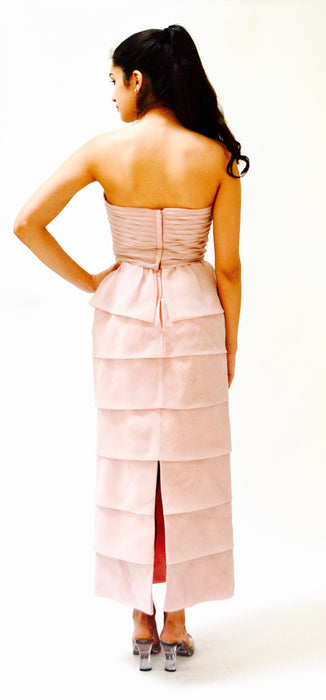 70s 80s Vintage Pink Blush Dress Wedding Gown XXS XS Small // Vintage Strapless Prom Bridesmaid Pageant Dress Gown Dusty Pink