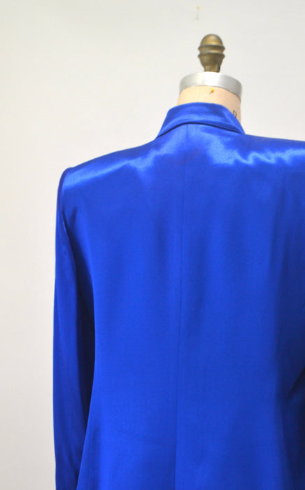 Vintage 80s 90s Cobalt Blue Satin Suit Jacket Blazer 90s Blue Barbie Power Suit Medium Large Rhinestone Buttons// 90s Glam Jacket  Criscione